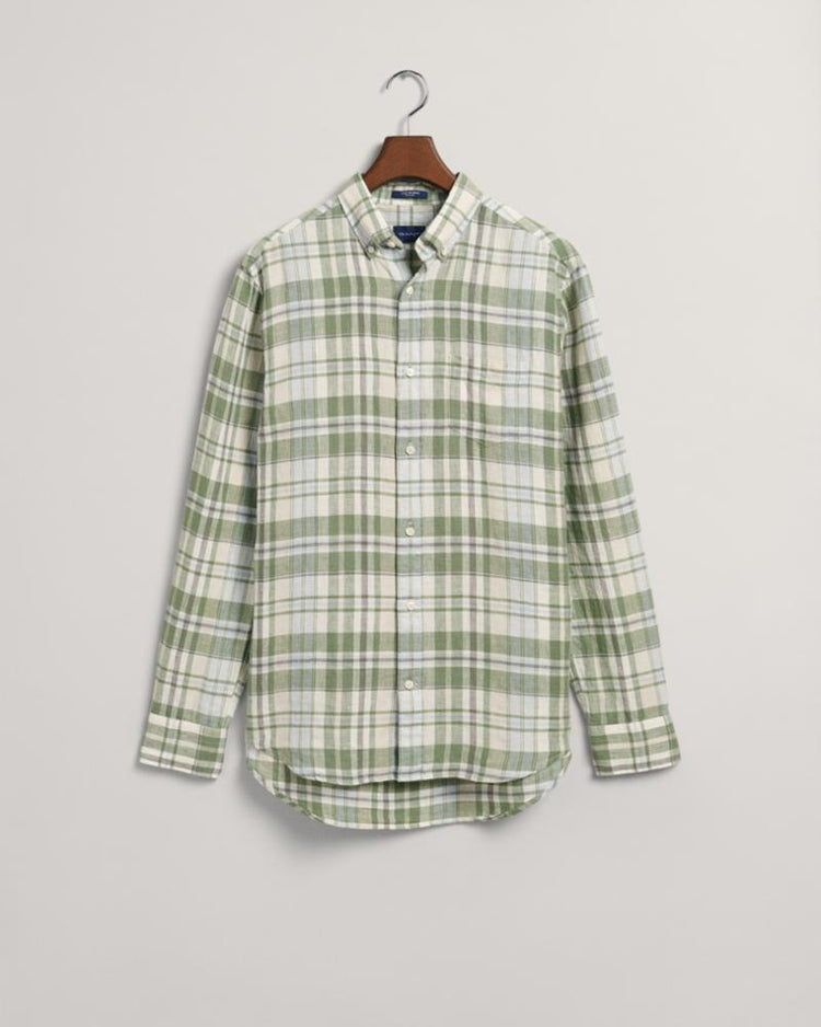 Gant Apparel Mens REG LINEN MADRAS SHIRT 362/KALAMATA GREEN