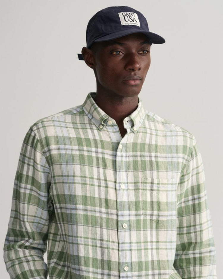 Gant Apparel Mens REG LINEN MADRAS SHIRT 362/KALAMATA GREEN