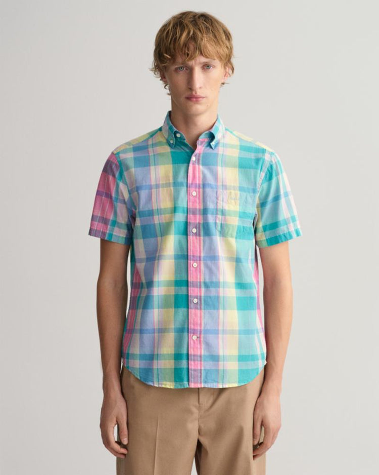 Gant Apparel Mens REG UT COLORFUL MADRAS SS SHIRT 606/PERKY PINK