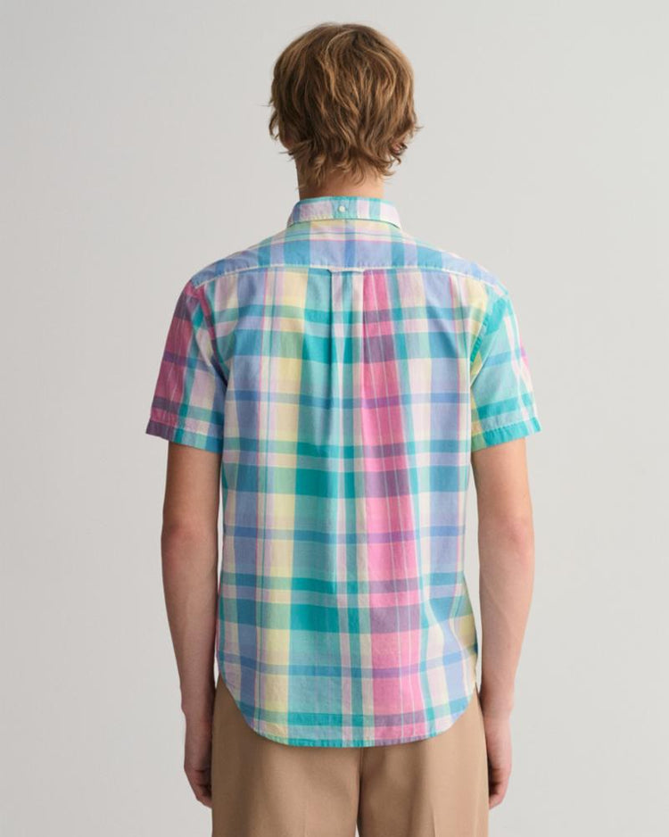Gant Apparel Mens REG UT COLORFUL MADRAS SS SHIRT 606/PERKY PINK