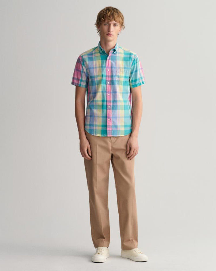 Gant Apparel Mens REG UT COLORFUL MADRAS SS SHIRT 606/PERKY PINK