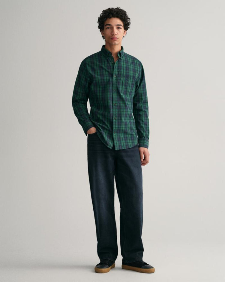 Gant Apparel Mens REG ARCHIVE POPLIN PLAID SHIRT 338/FOREST GREEN