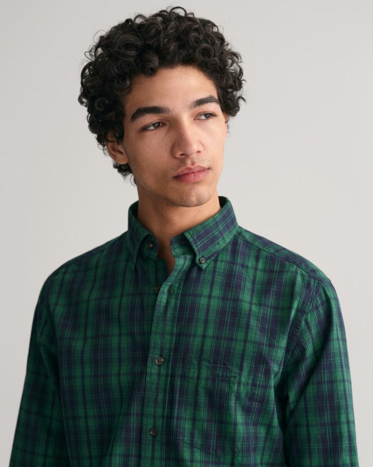Gant Apparel Mens REG ARCHIVE POPLIN PLAID SHIRT 338/FOREST GREEN