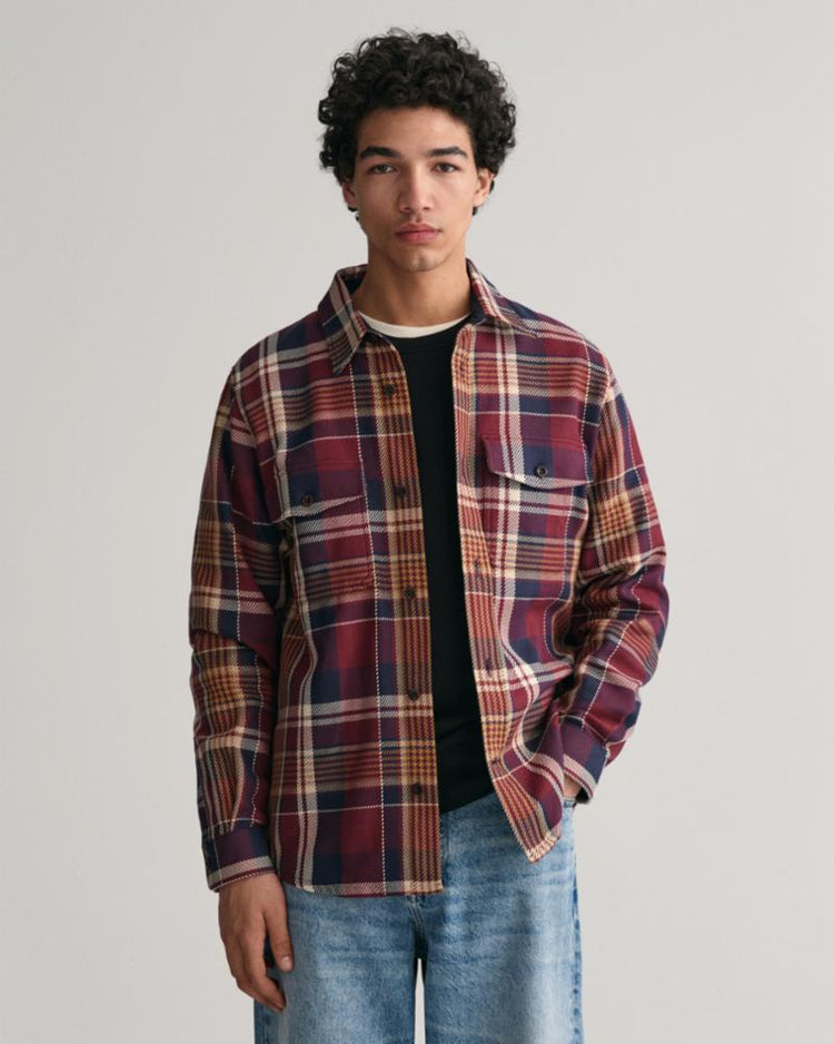 Gant Apparel Mens HEAVY TWILL CHECK OVERSHIRT 644/RED SHADOW