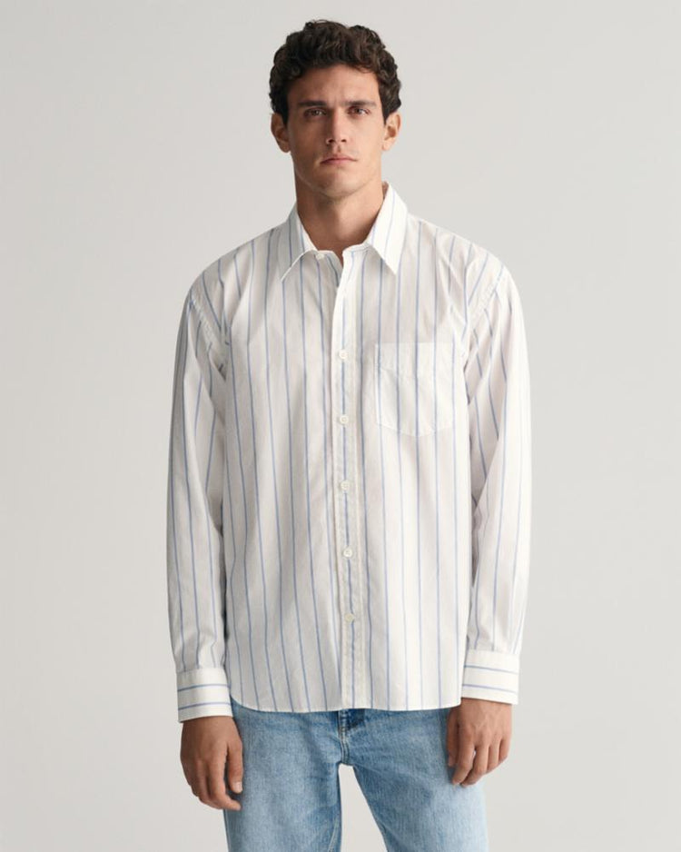 Gant Apparel Mens REL HERITAGE POPLIN STRIPE SHIRT 110/WHITE