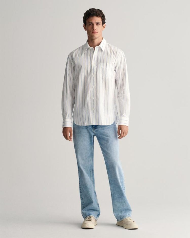 Gant Apparel Mens REL HERITAGE POPLIN STRIPE SHIRT 110/WHITE