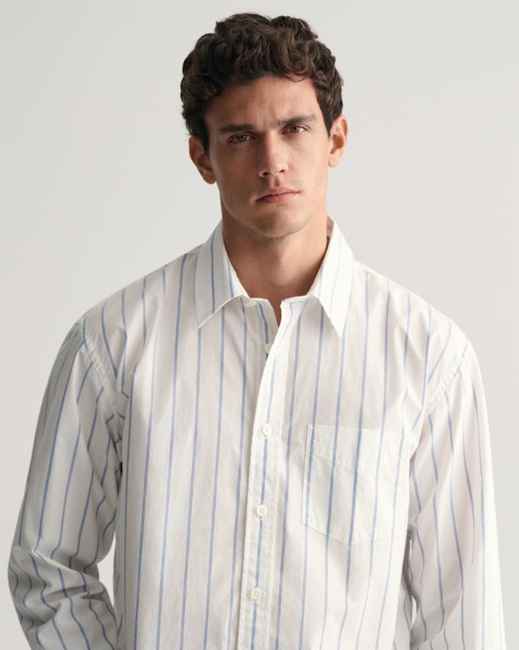 Gant Apparel Mens REL HERITAGE POPLIN STRIPE SHIRT 110/WHITE