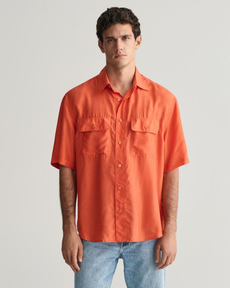 Gant Apparel Mens REL WASHED SILK SS SHIRT 828/BURNT ORANGE
