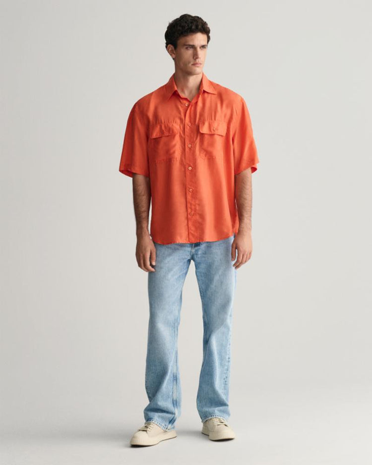 Gant Apparel Mens REL WASHED SILK SS SHIRT 828/BURNT ORANGE