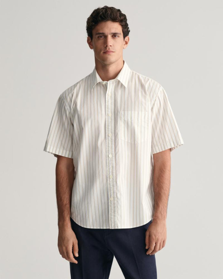 Gant Apparel Mens REL HERITAGE POPLIN STRIPE SS SHRT 110/WHITE