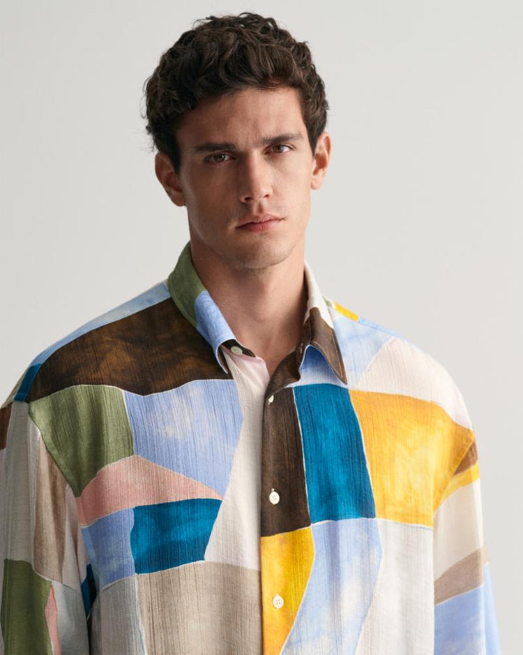 Gant Apparel Mens OS ART PRINT SHIRT 779/MEDAL YELLOW