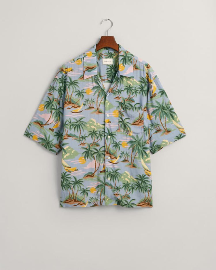 Gant Apparel Mens REL VISCOSE HAWAII PRINT SS SHIRT 474/DOVE BLUE