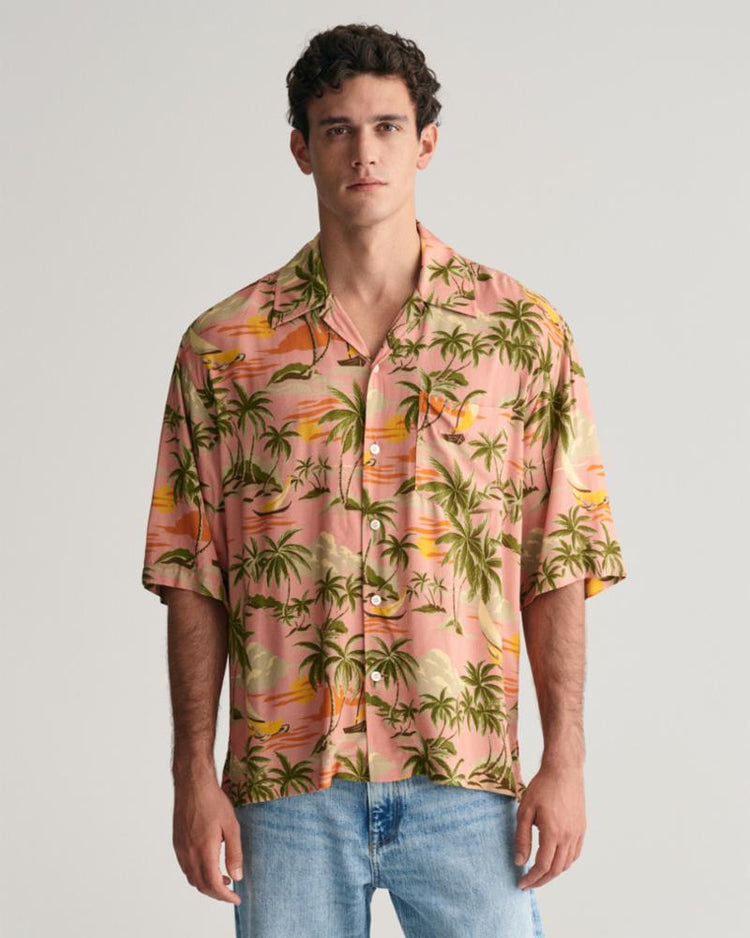 Gant Apparel Mens REL VISCOSE HAWAII PRINT SS SHIRT 624/PEACHY PINK