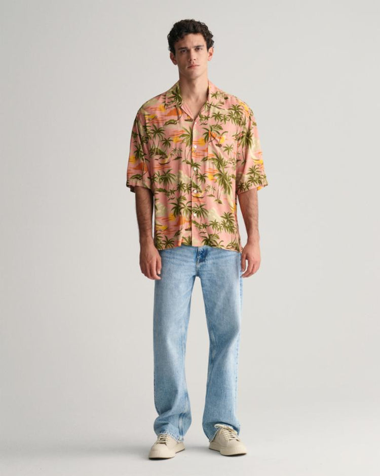 Gant Apparel Mens REL VISCOSE HAWAII PRINT SS SHIRT 624/PEACHY PINK