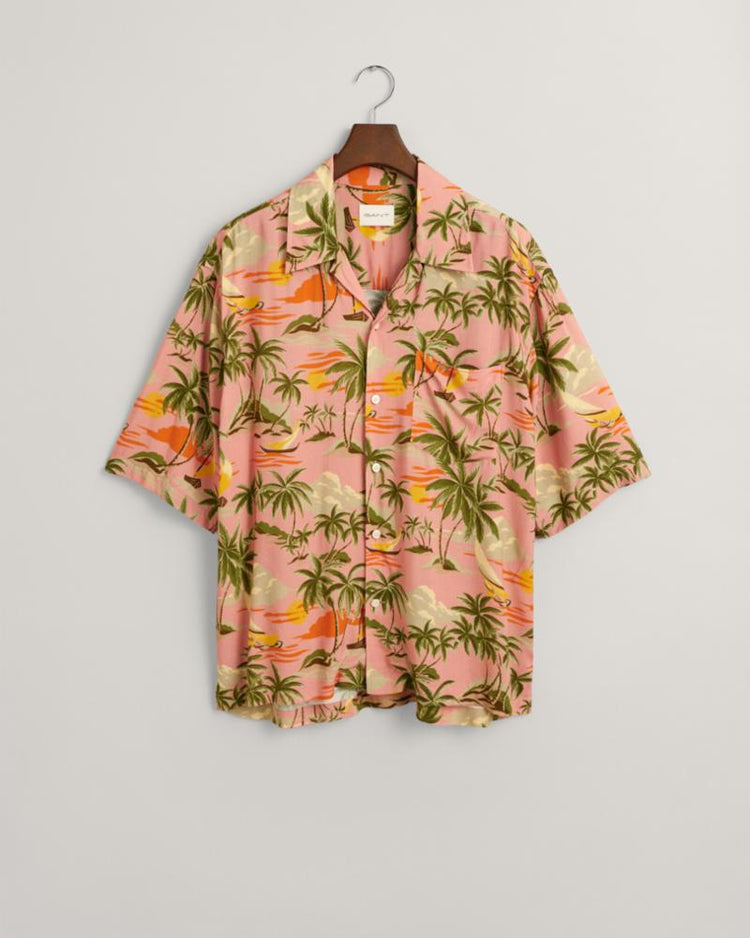 Gant Apparel Mens REL VISCOSE HAWAII PRINT SS SHIRT 624/PEACHY PINK