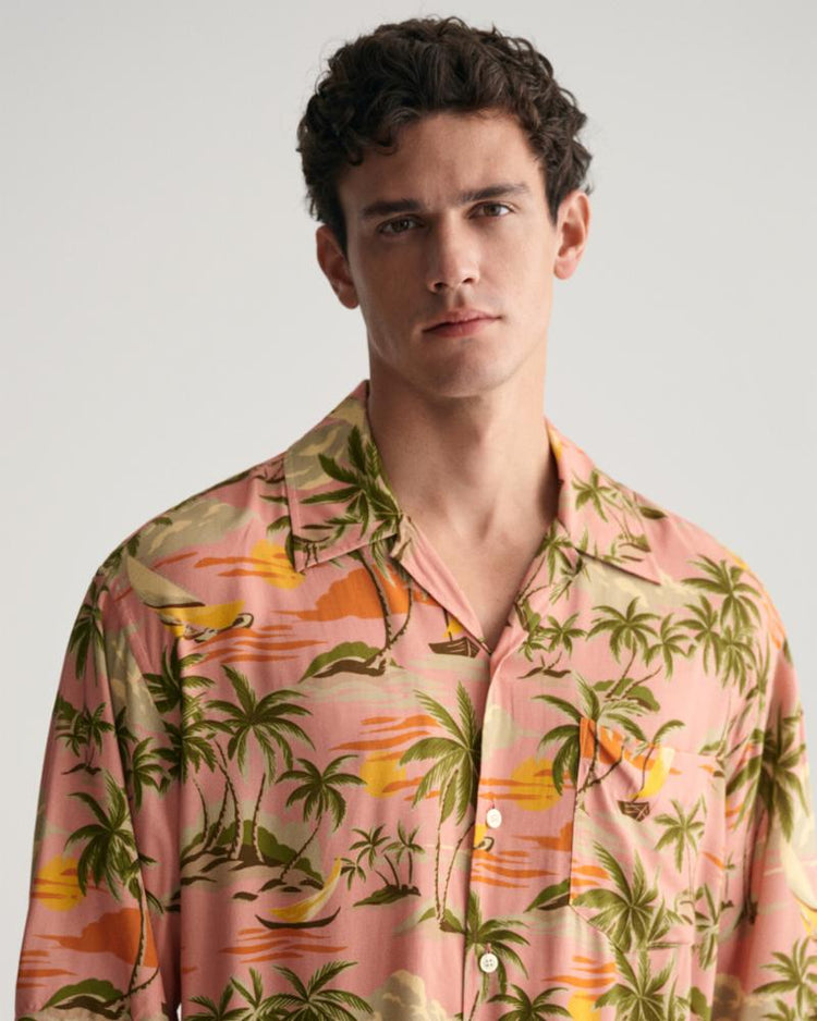 Gant Apparel Mens REL VISCOSE HAWAII PRINT SS SHIRT 624/PEACHY PINK