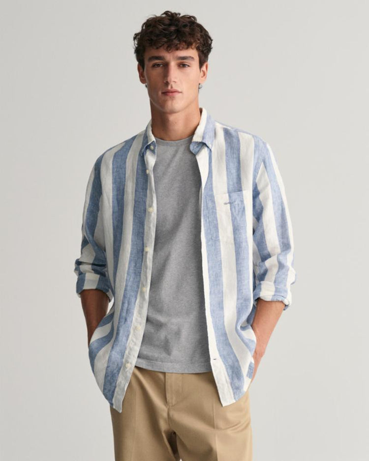 Gant Apparel Mens REG BOLD STRIPE LINEN SHIRT 464/SALTY SEA