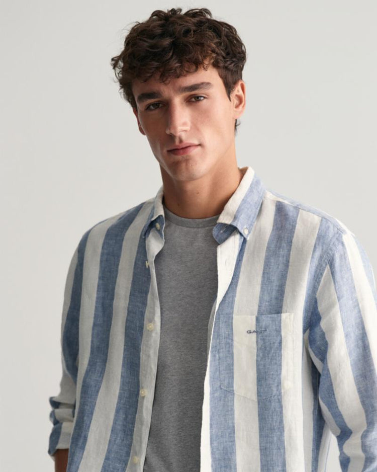 Gant Apparel Mens REG BOLD STRIPE LINEN SHIRT 464/SALTY SEA