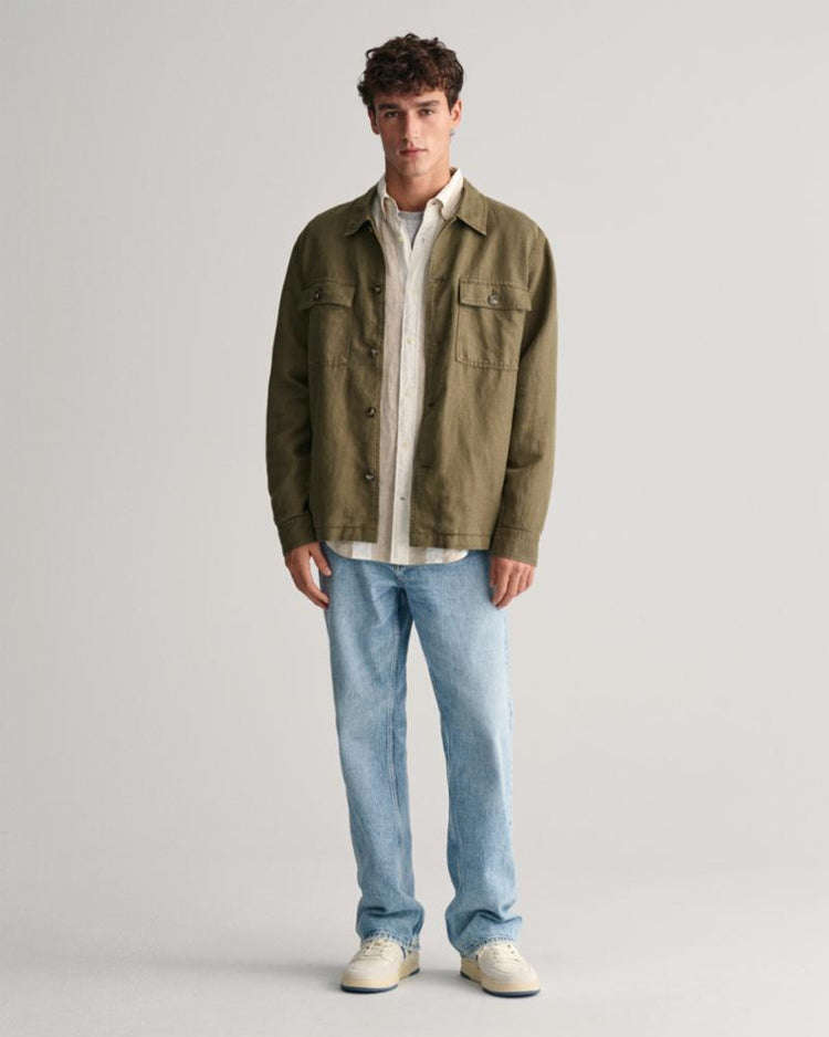 Gant Apparel Mens REG BOLD STRIPE LINEN SHIRT 270/CONCRETE BEIGE