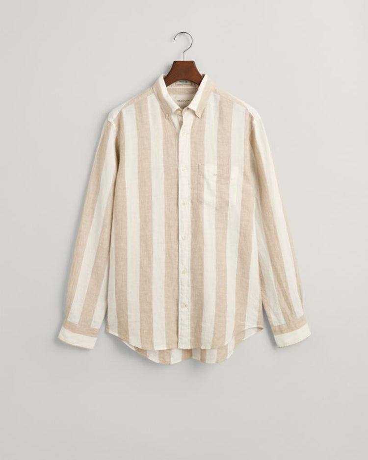 Gant Apparel Mens REG BOLD STRIPE LINEN SHIRT 270/CONCRETE BEIGE