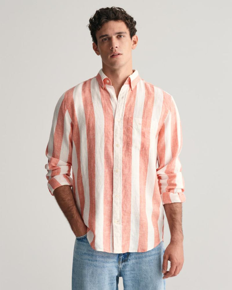 Gant Apparel Mens REG BOLD STRIPE LINEN SHIRT 828/BURNT ORANGE