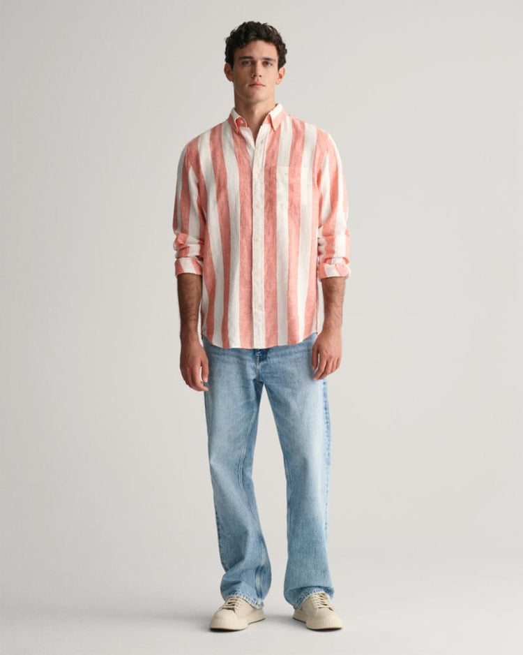 Gant Apparel Mens REG BOLD STRIPE LINEN SHIRT 828/BURNT ORANGE