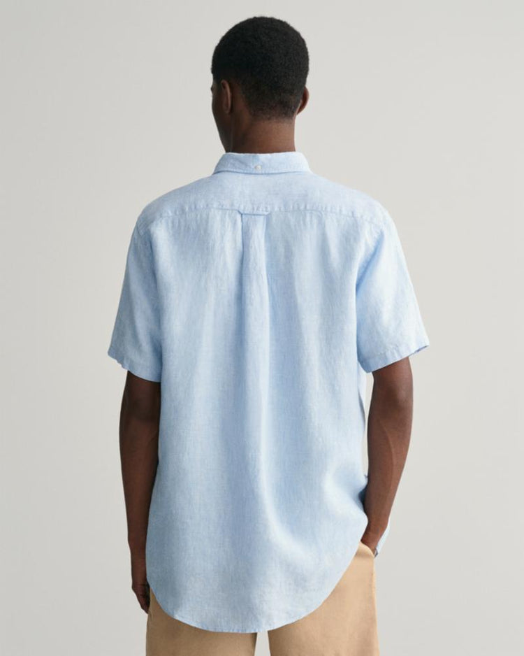 Gant Apparel Mens REG LINEN SS SHIRT 468/CAPRI BLUE