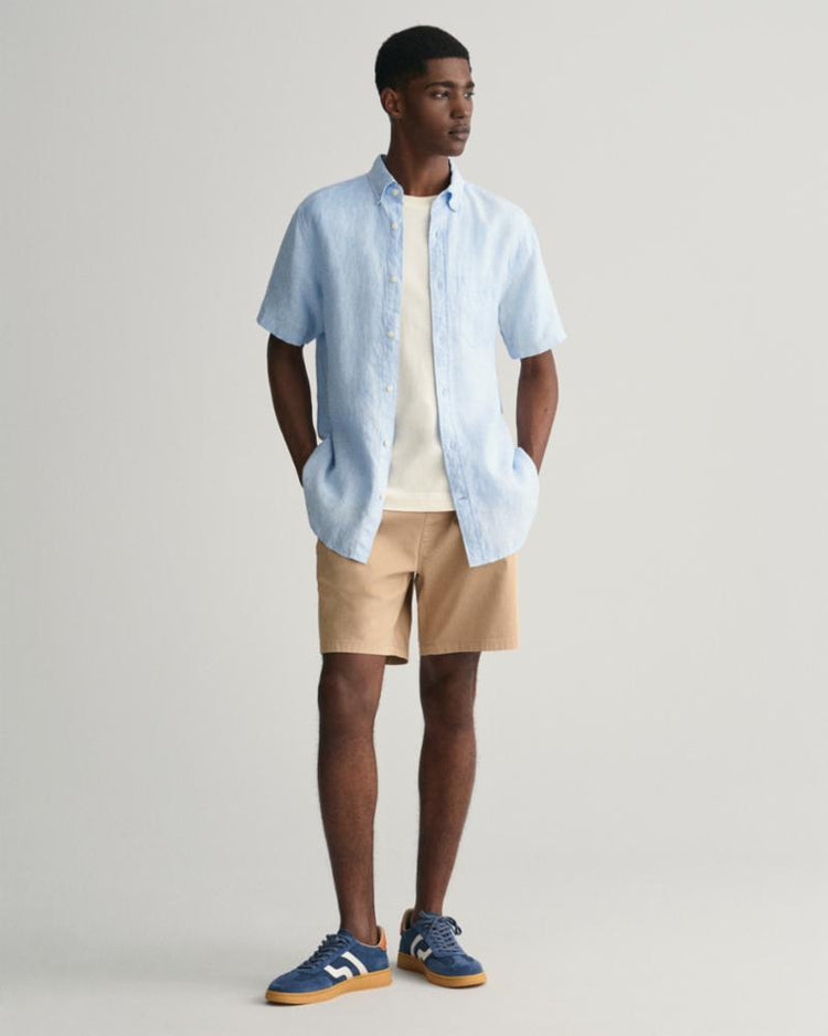 Gant Apparel Mens REG LINEN SS SHIRT 468/CAPRI BLUE