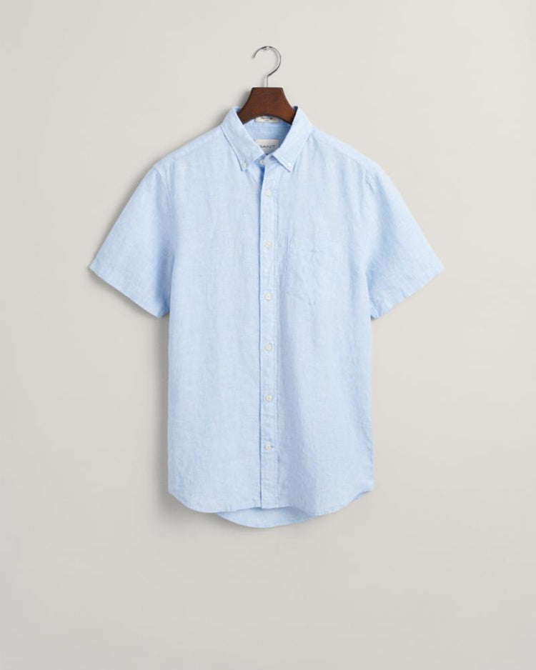 Gant Apparel Mens REG LINEN SS SHIRT 468/CAPRI BLUE