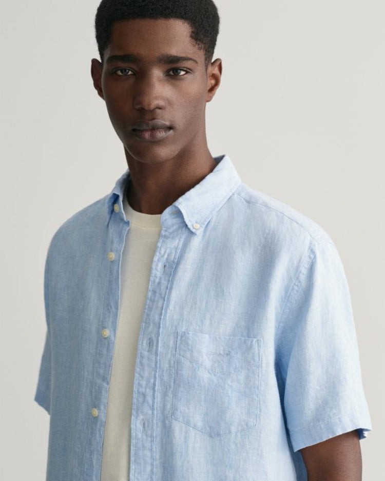 Gant Apparel Mens REG LINEN SS SHIRT 468/CAPRI BLUE