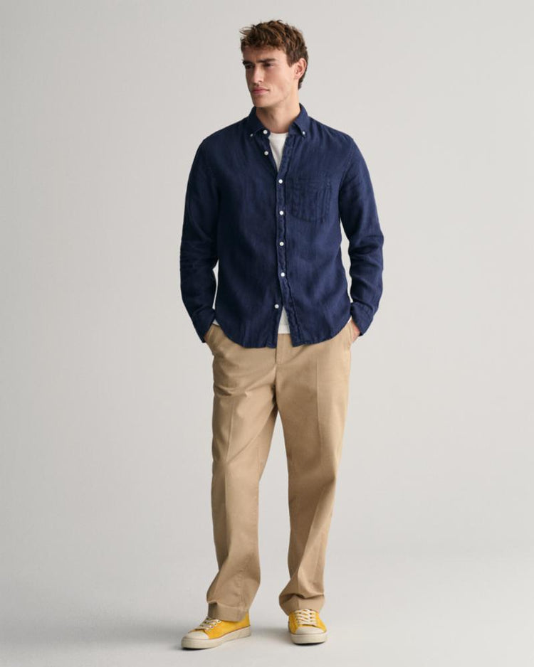 Gant Apparel Mens REG GMNT DYED LINEN SHIRT 410/MARINE