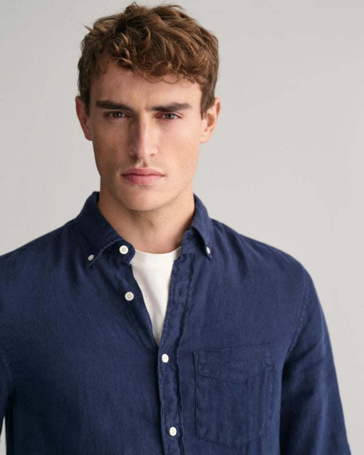 Gant Apparel Mens REG GMNT DYED LINEN SHIRT 410/MARINE