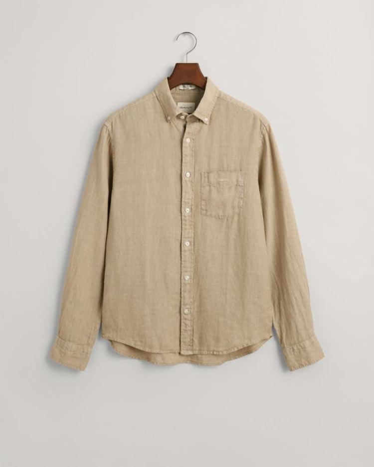 Gant Apparel Mens REG GMNT DYED LINEN SHIRT 270/CONCRETE BEIGE