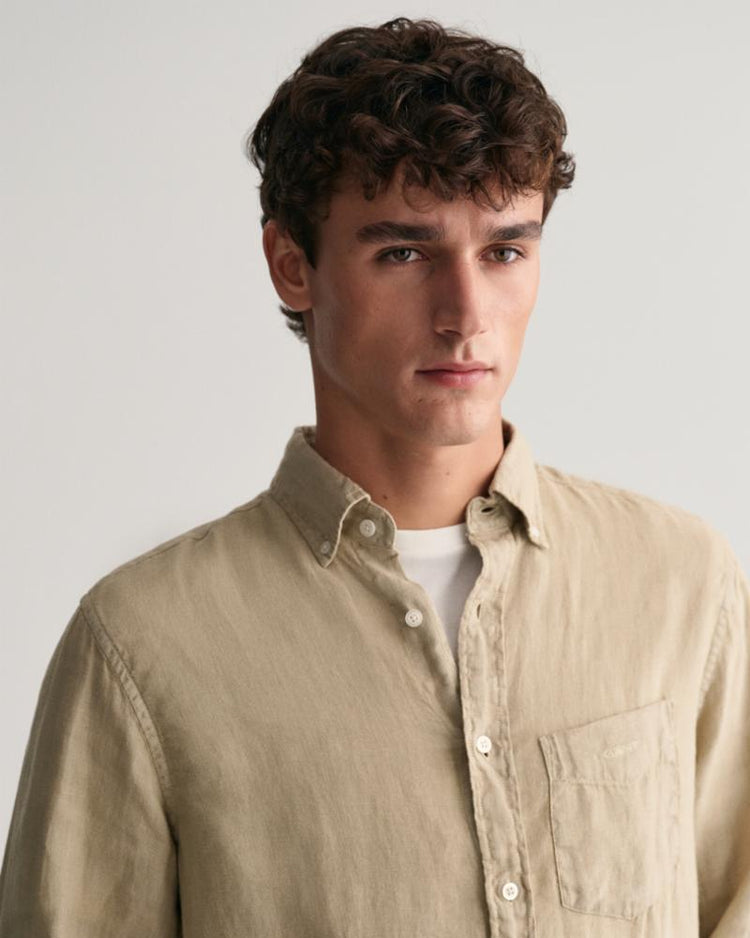 Gant Apparel Mens REG GMNT DYED LINEN SHIRT 270/CONCRETE BEIGE