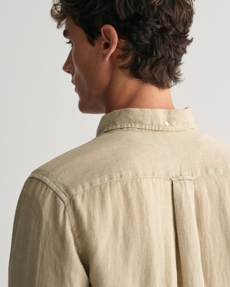 Gant Apparel Mens REG GMNT DYED LINEN SHIRT 270/CONCRETE BEIGE