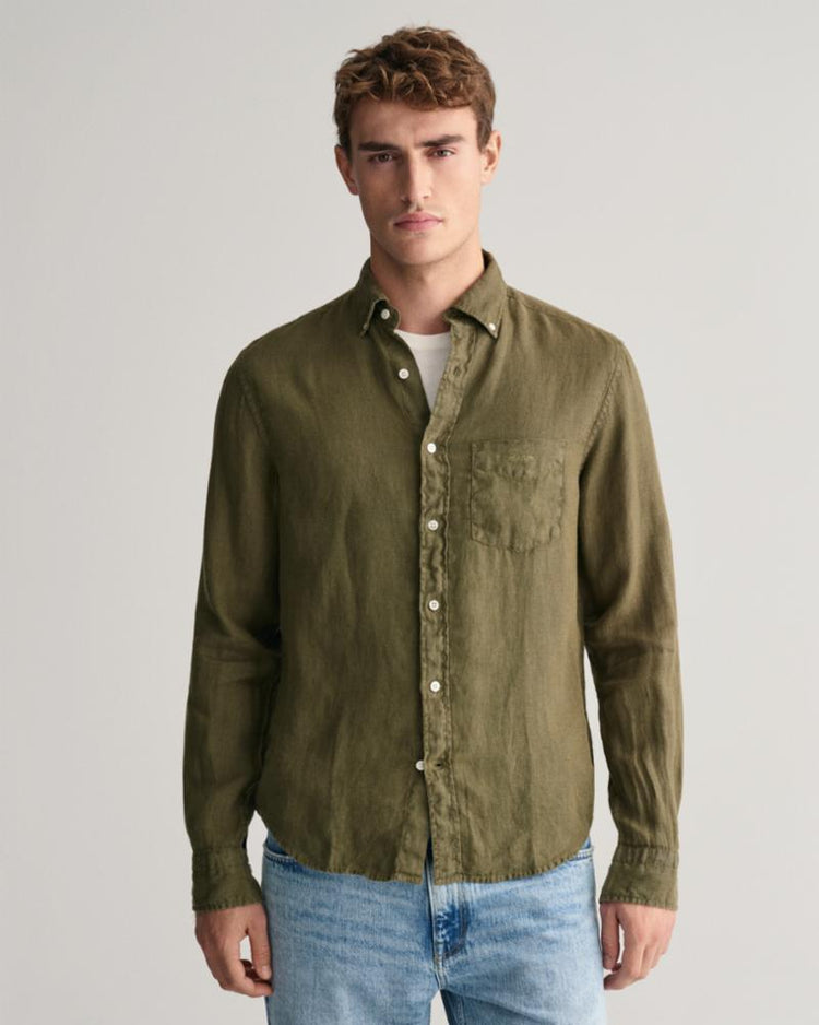 Gant Apparel Mens REG GMNT DYED LINEN SHIRT 301/JUNIPER GREEN