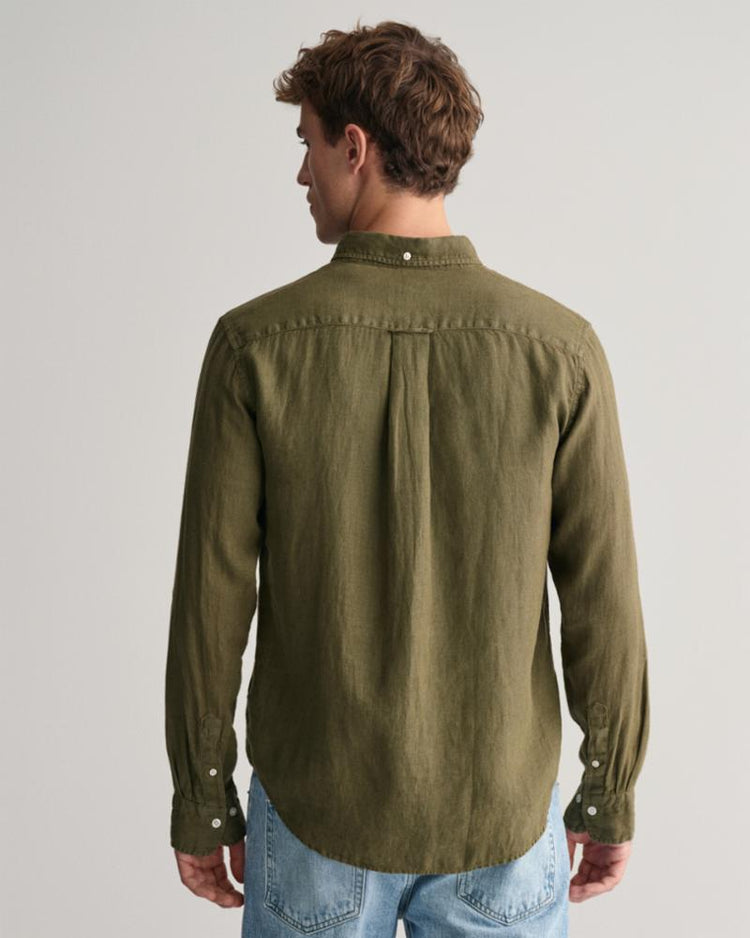 Gant Apparel Mens REG GMNT DYED LINEN SHIRT 301/JUNIPER GREEN