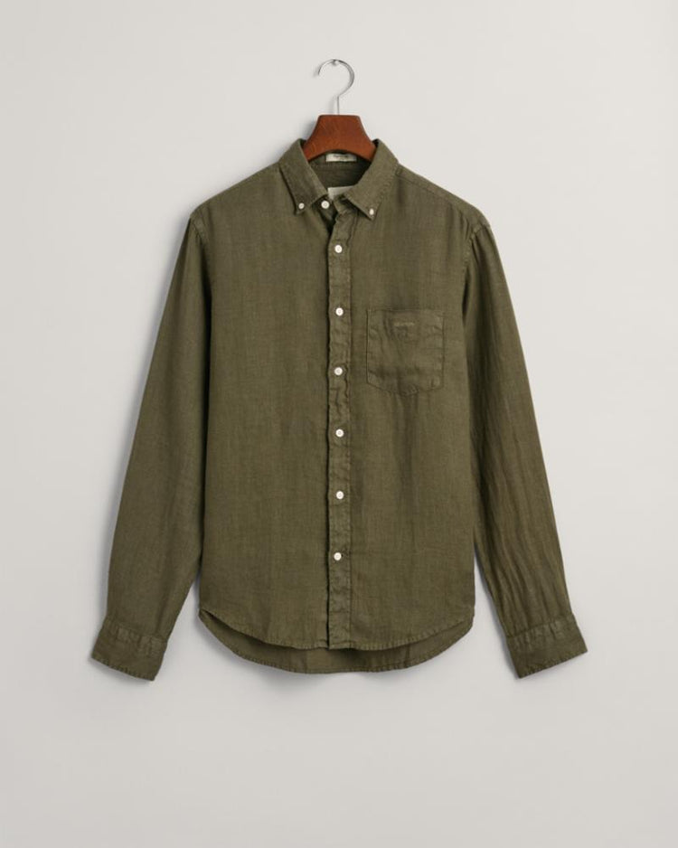 Gant Apparel Mens REG GMNT DYED LINEN SHIRT 301/JUNIPER GREEN