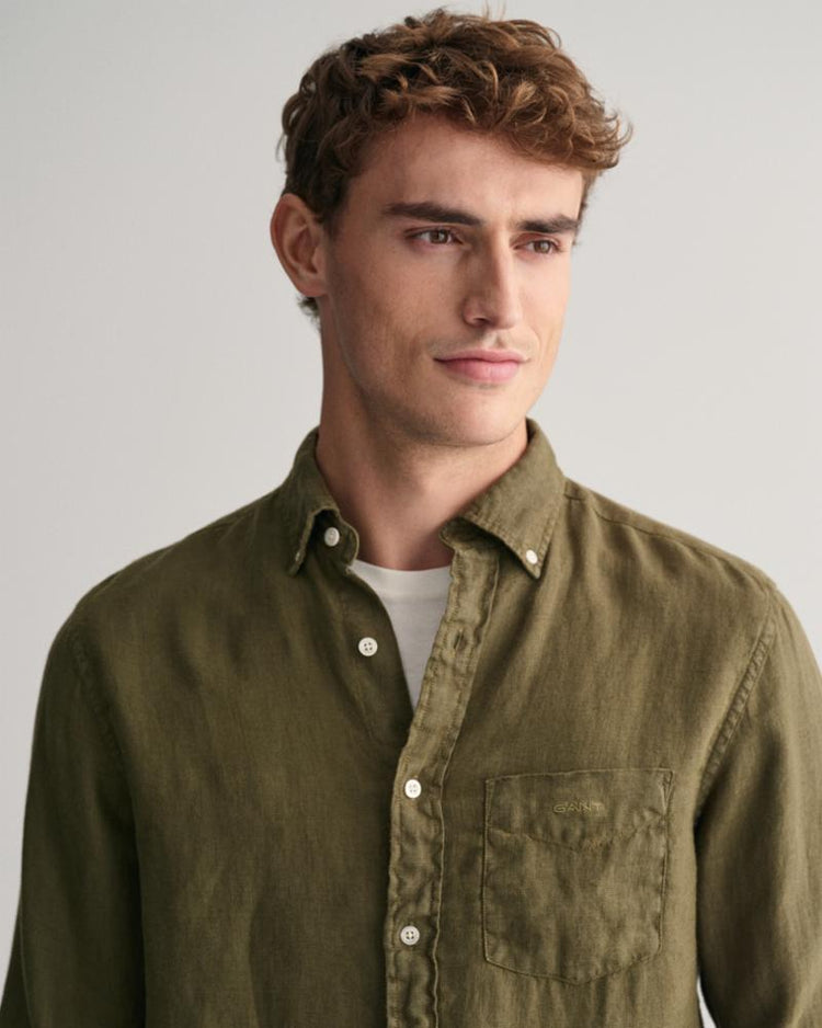 Gant Apparel Mens REG GMNT DYED LINEN SHIRT 301/JUNIPER GREEN