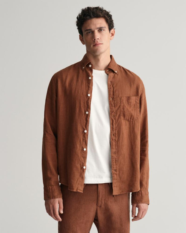 Gant Apparel Mens REG GMNT DYED LINEN SHIRT 278/COGNAC BROWN
