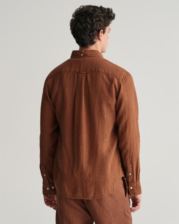 Gant Apparel Mens REG GMNT DYED LINEN SHIRT 278/COGNAC BROWN
