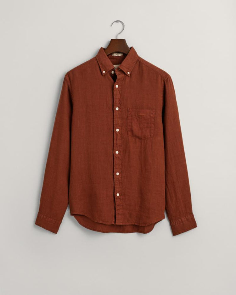 Gant Apparel Mens REG GMNT DYED LINEN SHIRT 278/COGNAC BROWN