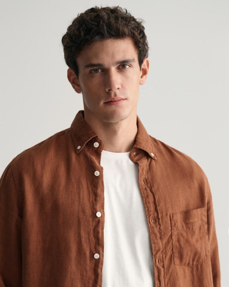 Gant Apparel Mens REG GMNT DYED LINEN SHIRT 278/COGNAC BROWN