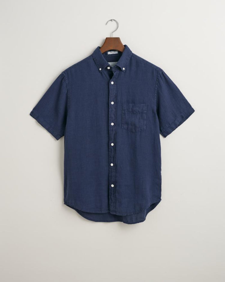 Gant Apparel Mens REG GMNT DYED LINEN SS SHIRT 410/MARINE