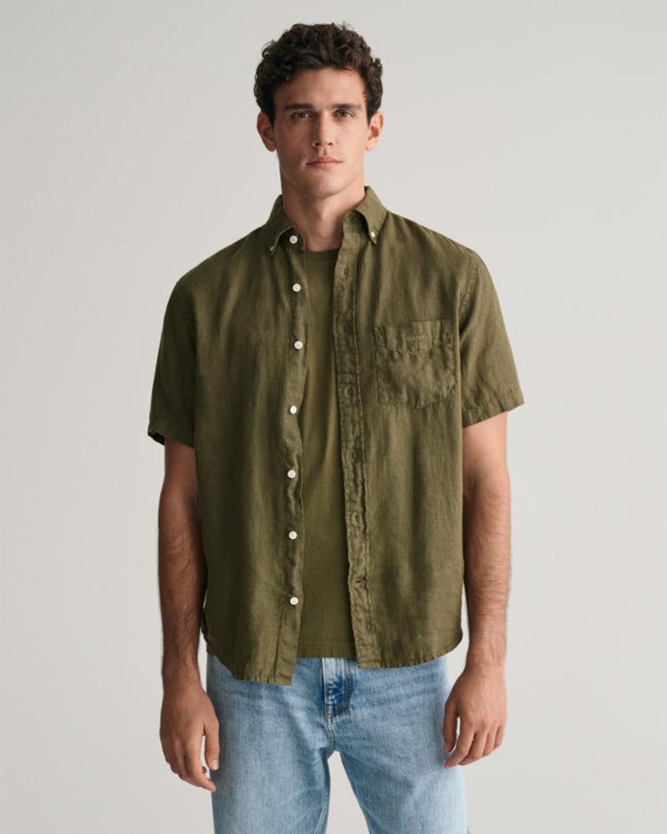 Gant Apparel Mens REG GMNT DYED LINEN SS SHIRT 301/JUNIPER GREEN