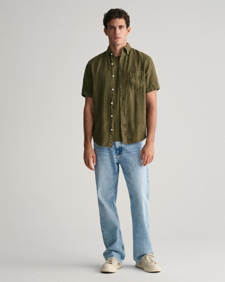 Gant Apparel Mens REG GMNT DYED LINEN SS SHIRT 301/JUNIPER GREEN