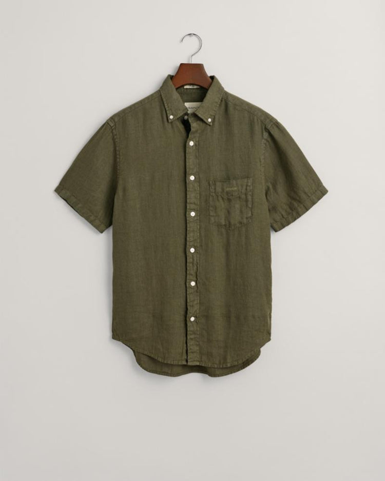 Gant Apparel Mens REG GMNT DYED LINEN SS SHIRT 301/JUNIPER GREEN