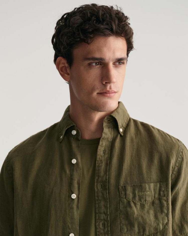 Gant Apparel Mens REG GMNT DYED LINEN SS SHIRT 301/JUNIPER GREEN