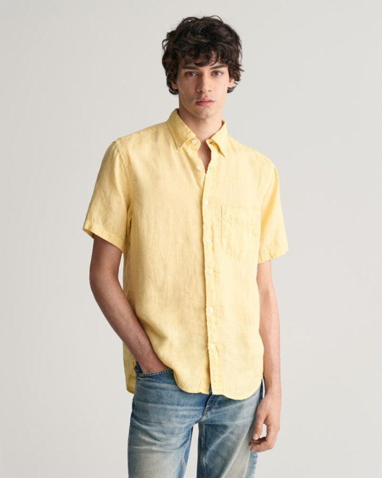 Gant Apparel Mens REG GMNT DYED LINEN SS SHIRT 726/DUSTY YELLOW