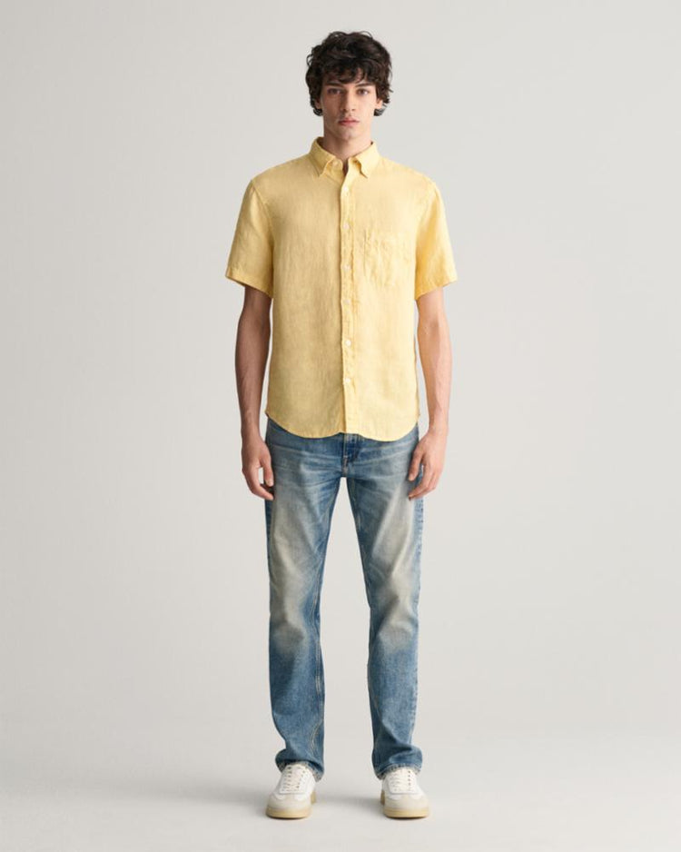 Gant Apparel Mens REG GMNT DYED LINEN SS SHIRT 726/DUSTY YELLOW